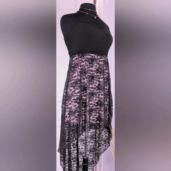 Pink & black EMERALD SUNDAE strapless lacey dress with long train in back(#411) - Picture 1 of 7